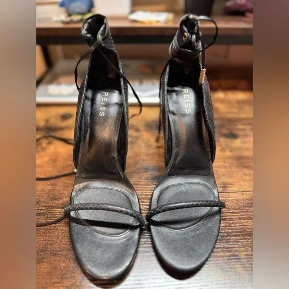 Reiss Black Coco Leather strappy heels size 41( 10US)