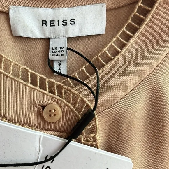Reiss Cassia Nude Ladder Trim Detail Flippy Mini Dress Size 8