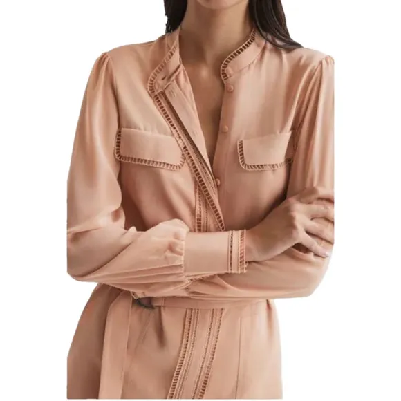 Reiss Cassia Nude Ladder Trim Detail Flippy Mini Dress Size 8