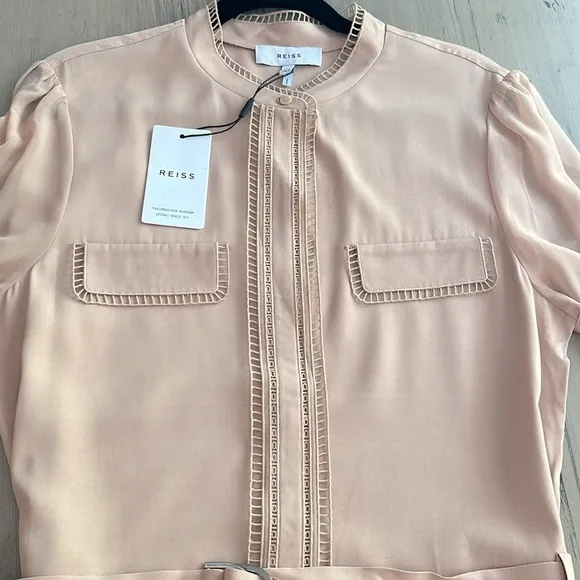 Reiss Cassia Nude Ladder Trim Detail Flippy Mini Dress Size 8