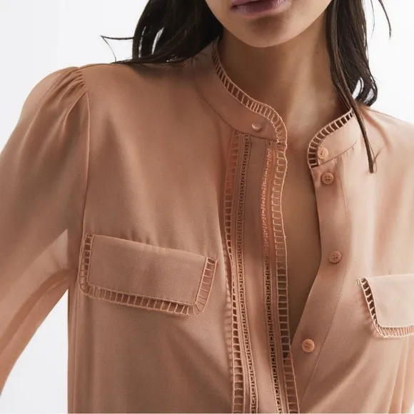 Reiss Cassia Nude Ladder Trim Detail Flippy Mini Dress Size 8