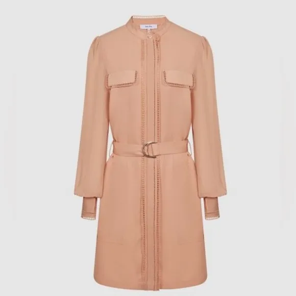 Reiss Cassia Nude Ladder Trim Detail Flippy Mini Dress Size 8