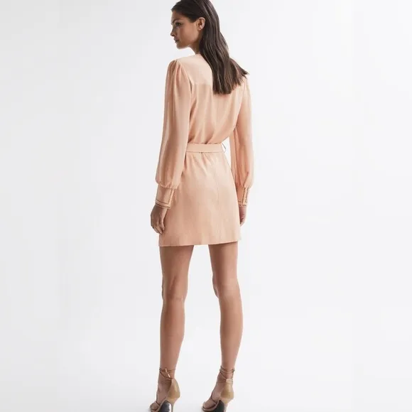 Reiss Cassia Nude Ladder Trim Detail Flippy Mini Dress Size 8