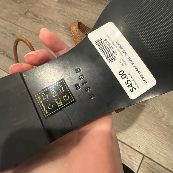 REISS Kali Flat Leather Strappy Wrap Sandals tan calf leather