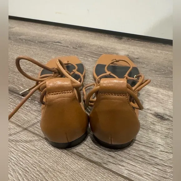 REISS Kali Flat Leather Strappy Wrap Sandals tan calf leather