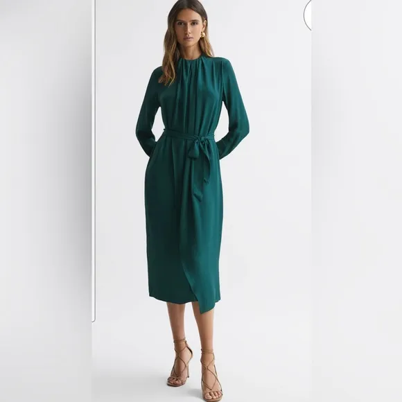 Reiss Phoenix Pleated Long Sleeve Midi Dress NWT (new w tags)