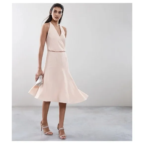 Reiss Pink Talin Strappy Back Midi Dress Size UK14/US10 NWT Flaw (Read)