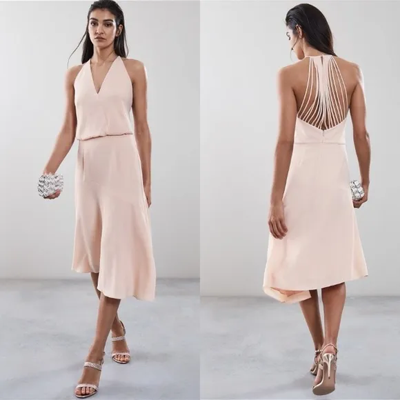 Reiss Pink Talin Strappy Back Midi Dress Size UK14/US10 NWT Flaw (Read)