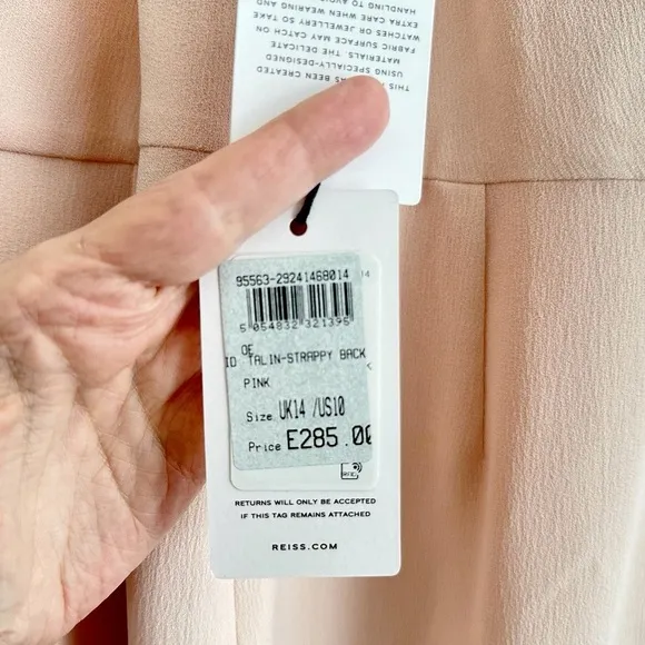 Reiss Pink Talin Strappy Back Midi Dress Size UK14/US10 NWT Flaw (Read)