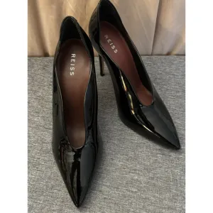 Reiss Pointed Slip On Court Black Patent Leather Heels Size US 7.5 EU 38