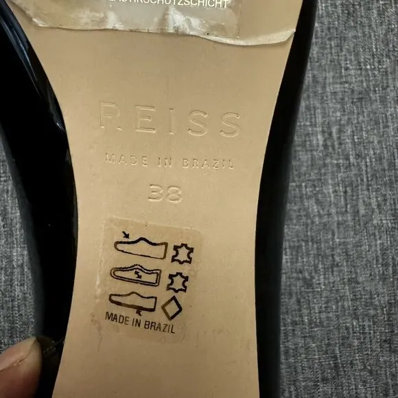 Reiss Pointed Slip On Court Black Patent Leather Heels Size US 7.5 EU 38
