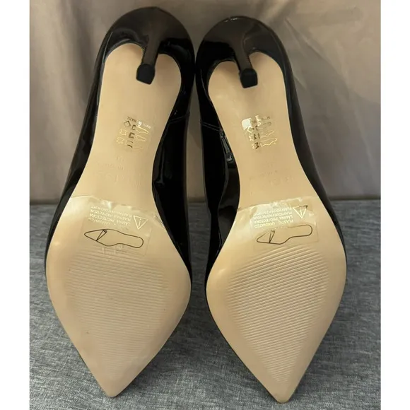 Reiss Pointed Slip On Court Black Patent Leather Heels Size US 7.5 EU 38