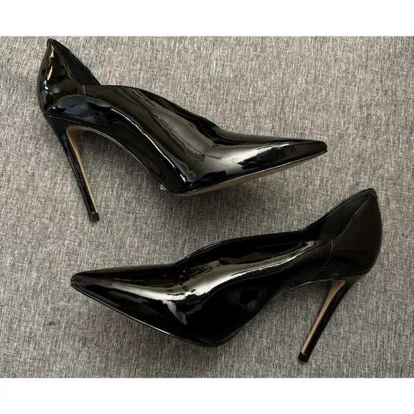 Reiss Pointed Slip On Court Black Patent Leather Heels Size US 7.5 EU 38