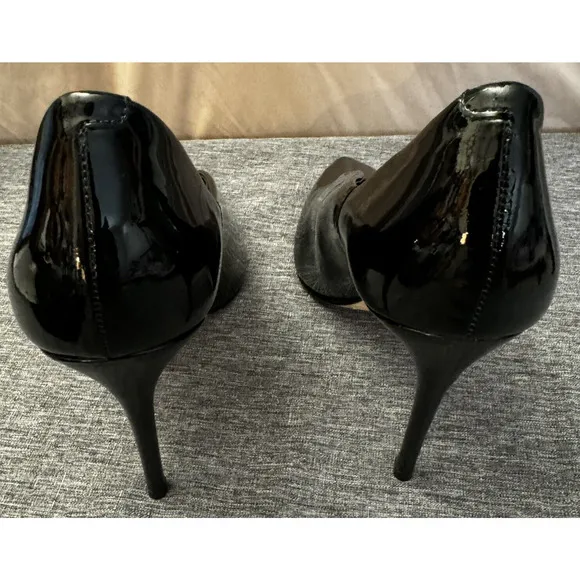 Reiss Pointed Slip On Court Black Patent Leather Heels Size US 7.5 EU 38