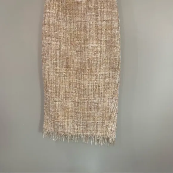 REVOLVE x LPA Dress Tweed Midi Strapless Pink Gold Metallic