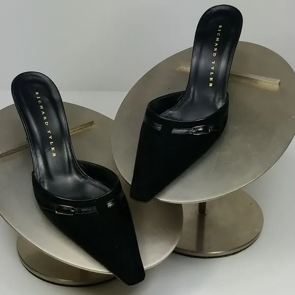 Richard Tyler Suede Pointed Toe Mule Heels