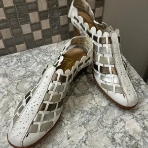 Rieker Leather woven White and Silver Woven sling back clog