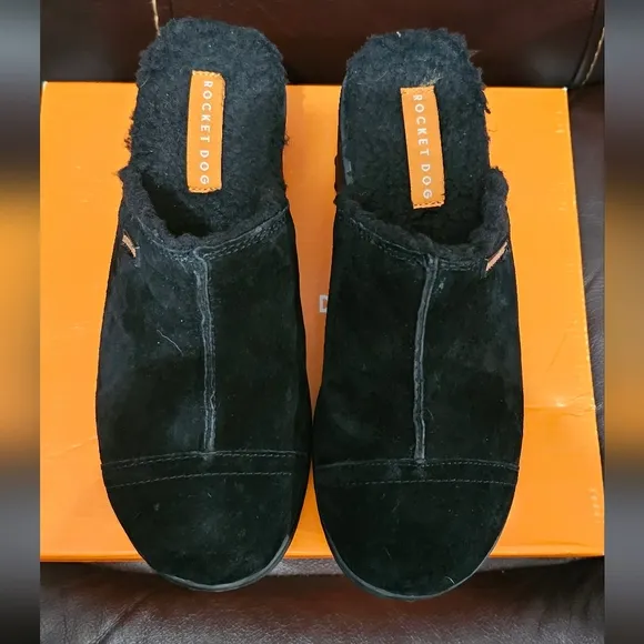RocketDog Frann lined black suede platform mules - NIB size 8M