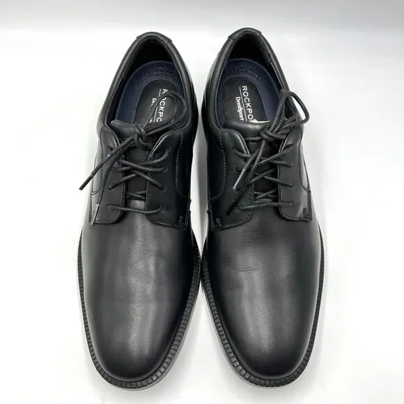 Rockport Mens Size 8 Dressports Plain Toe Black Leather Oxfords Shoes