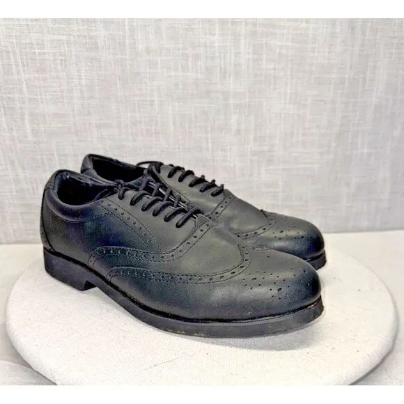ROCKPORT WORKS Black Leather Steel Toe Safety Wing‎ Tip ASTM Oxfords 10.5