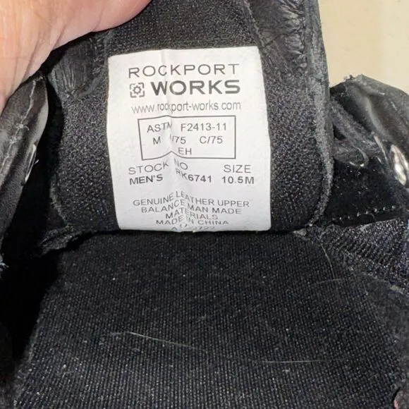 ROCKPORT WORKS Black Leather Steel Toe Safety Wing‎ Tip ASTM Oxfords 10.5