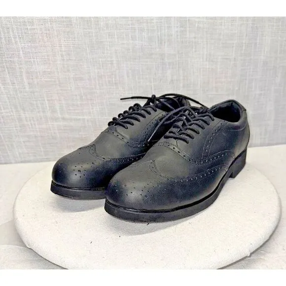 ROCKPORT WORKS Black Leather Steel Toe Safety Wing‎ Tip ASTM Oxfords 10.5