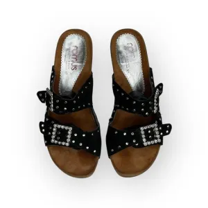 Romus ⌘ Suede Crystal Buckle Footbed Heeled Mules ⌘ Made in Spain ⌘ Black ⌘ 37