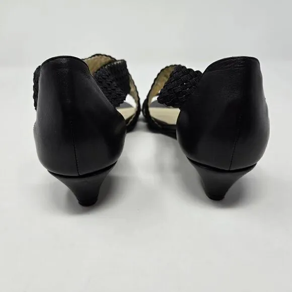 RON WHITE ALL DAY HEELS STRAPPY SUMMER BRAID WEAVE BLACK WEDGE WOMENS 37 US 6.5
