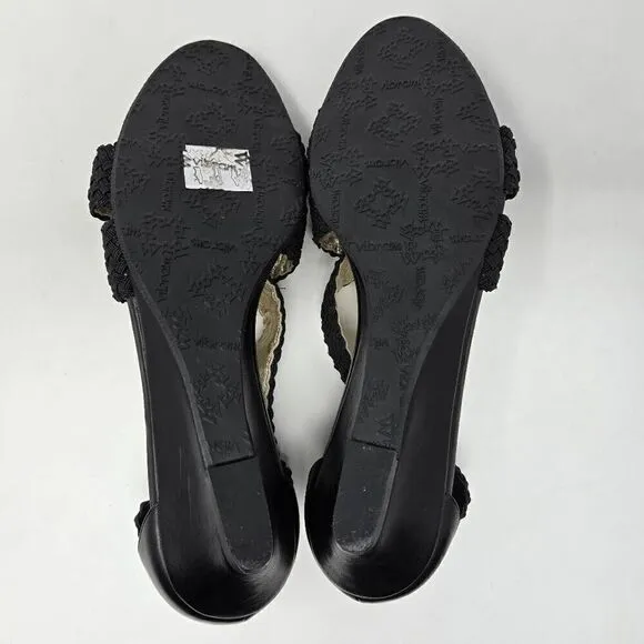 RON WHITE ALL DAY HEELS STRAPPY SUMMER BRAID WEAVE BLACK WEDGE WOMENS 37 US 6.5