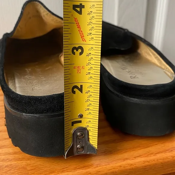 RON WHITE Renee Black Waterproof Suede Comfort Lug Sole Mules SZ 9.5E WIDE