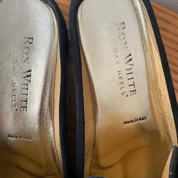 RON WHITE Renee Black Waterproof Suede Comfort Lug Sole Mules SZ 9.5E WIDE