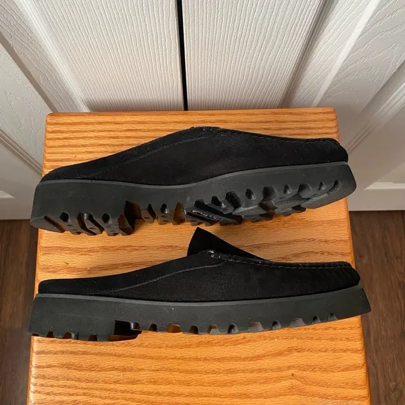 RON WHITE Renee Black Waterproof Suede Comfort Lug Sole Mules SZ 9.5E WIDE