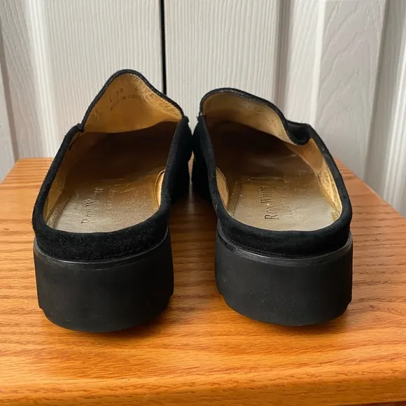 RON WHITE Renee Black Waterproof Suede Comfort Lug Sole Mules SZ 9.5E WIDE