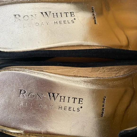 RON WHITE Renee Black Waterproof Suede Comfort Lug Sole Mules SZ 9.5E WIDE