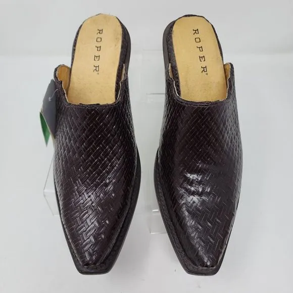Roper Mules Womens 7 Brown Mary Leather Western Cowgirl Clogs Slip On Snip Toe