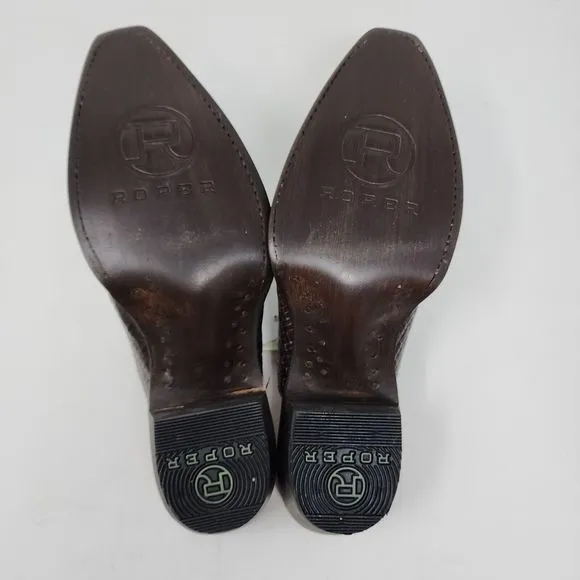 Roper Mules Womens 7 Brown Mary Leather Western Cowgirl Clogs Slip On Snip Toe