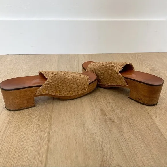 Rosetta Getty Raffia Open Toe Wooden Heeled Clogs