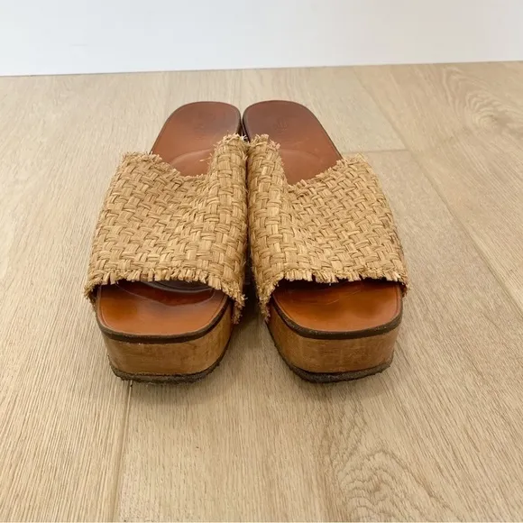 Rosetta Getty Raffia Open Toe Wooden Heeled Clogs