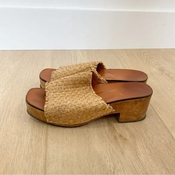 Rosetta Getty Raffia Open Toe Wooden Heeled Clogs