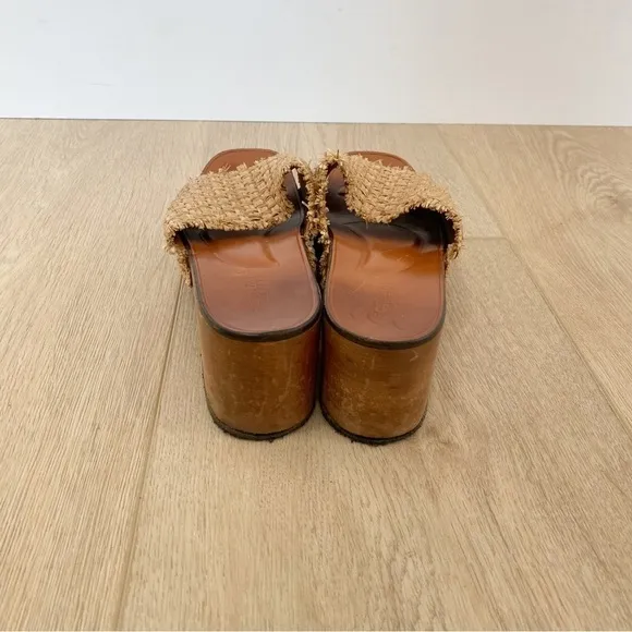 Rosetta Getty Raffia Open Toe Wooden Heeled Clogs