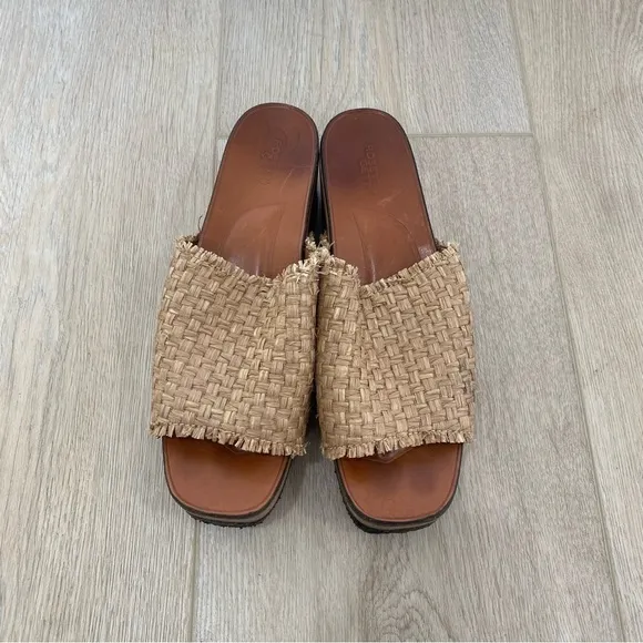 Rosetta Getty Raffia Open Toe Wooden Heeled Clogs