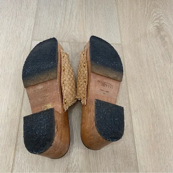 Rosetta Getty Raffia Open Toe Wooden Heeled Clogs