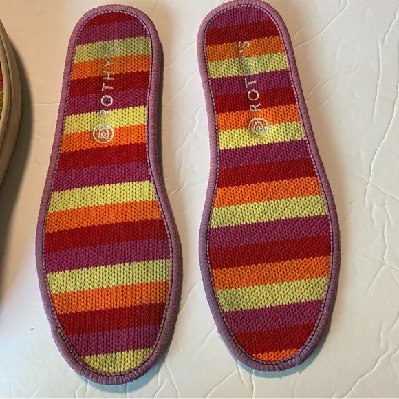 Rothy's Pink Candy Stripe white rainbow slip on sneaker shoes flats round kids 3