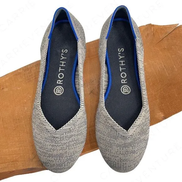 Rothy’s The Flat Taupe Heather Grey Heathered Neutral Round Toe Slip On Shoes 7