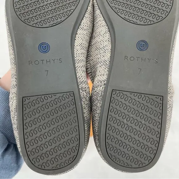 Rothy’s The Flat Taupe Heather Grey Heathered Neutral Round Toe Slip On Shoes 7