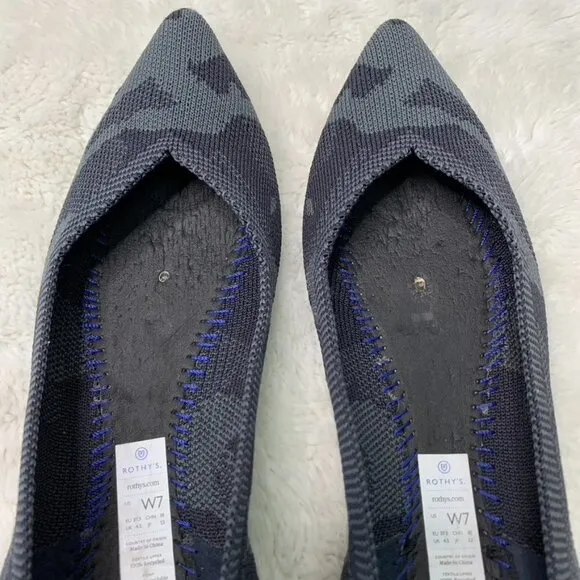Rothy’s Women's Gray Black Retired The Point In Dark Camo Flats Shoes Size 7