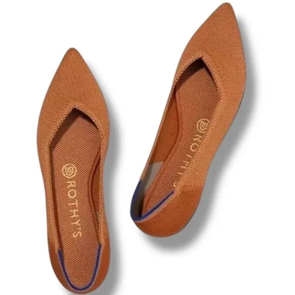 Rothys Shoes Womens 9.5 Brown The Point Fawn Knit Ballet Flats Slip On Spring