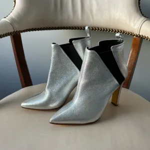 Rupert Sanderson silver metallic pointed toe boots