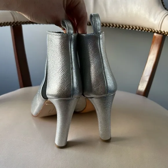 Rupert Sanderson silver metallic pointed toe boots