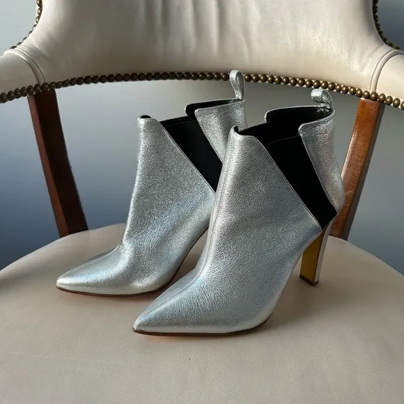 Rupert Sanderson silver metallic pointed toe boots